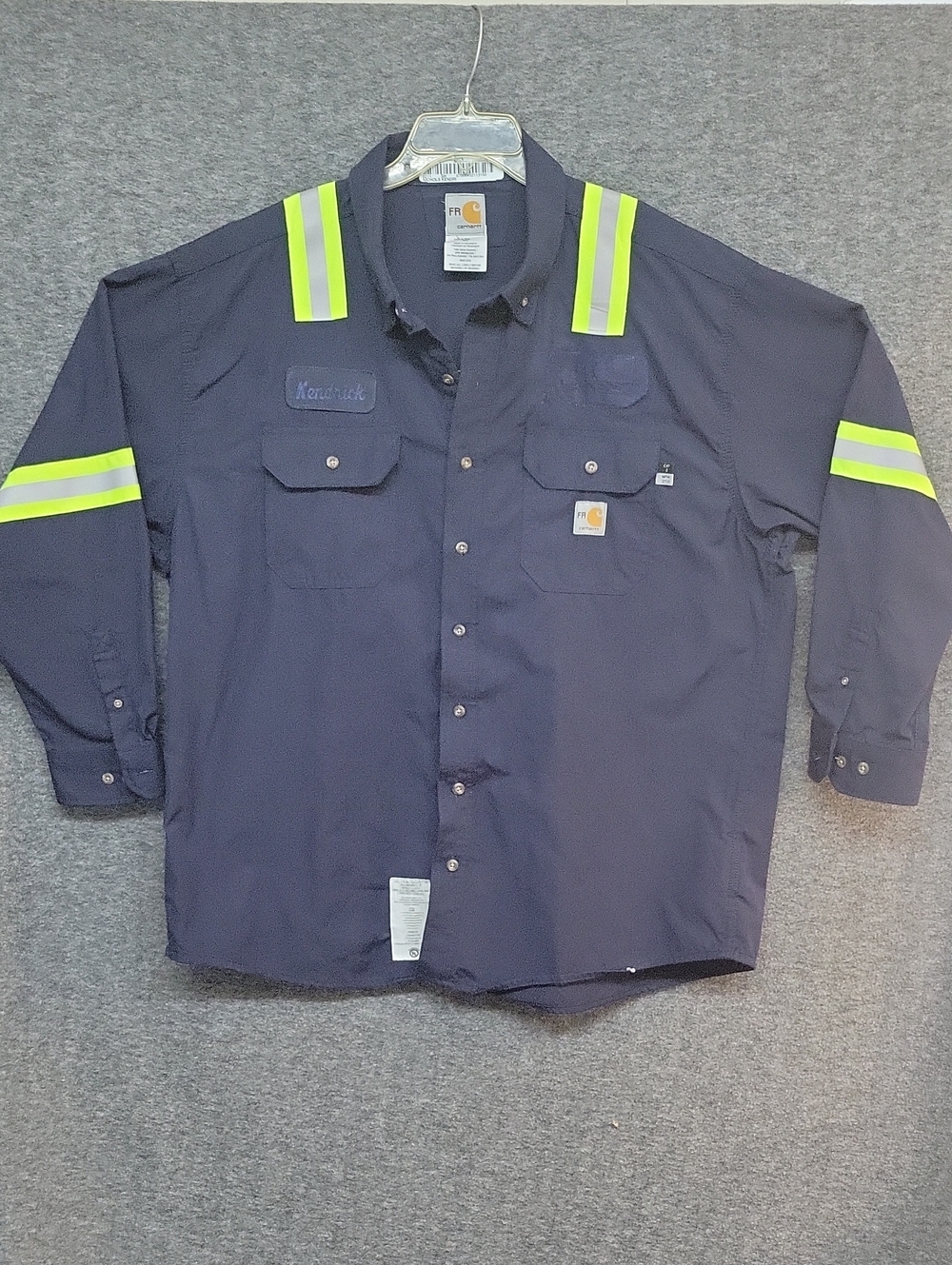 Carhartt Work Shirt with High-Vis Stripes - Navy & Lime/Gray Mens Size 2X